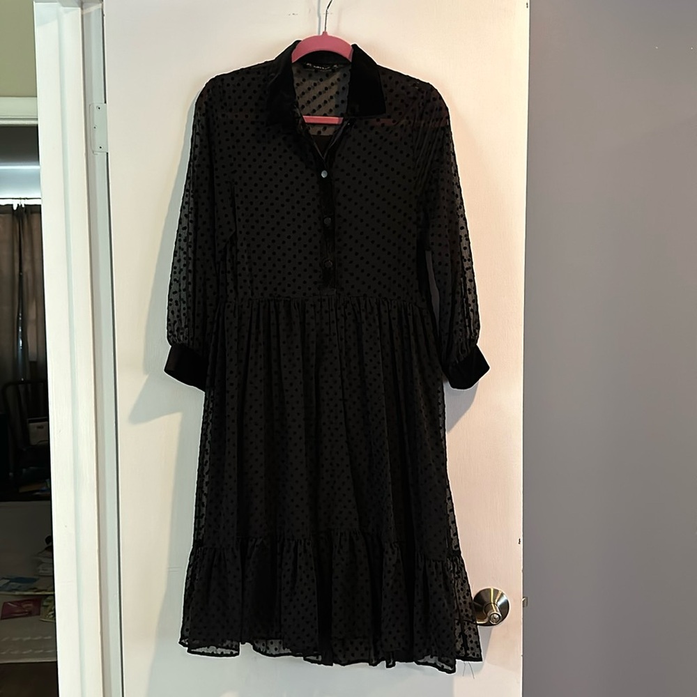 Zara midi length dress with sheer and velvet fabric